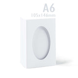 Witte drieluikkaarten met ovaal uitsnijvenster – verpakking