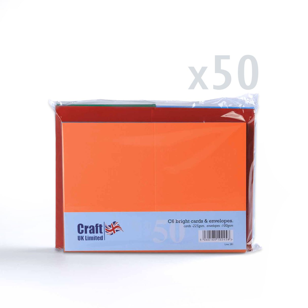 Gemengde felkleurige kaarten van 225 g/m² en bijpassende enveloppen van 100 g/m²