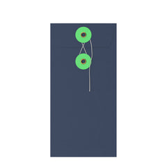 Coloured envelopes with string and washer closure Navy Blue + Green 220 x 110 mm (DL)