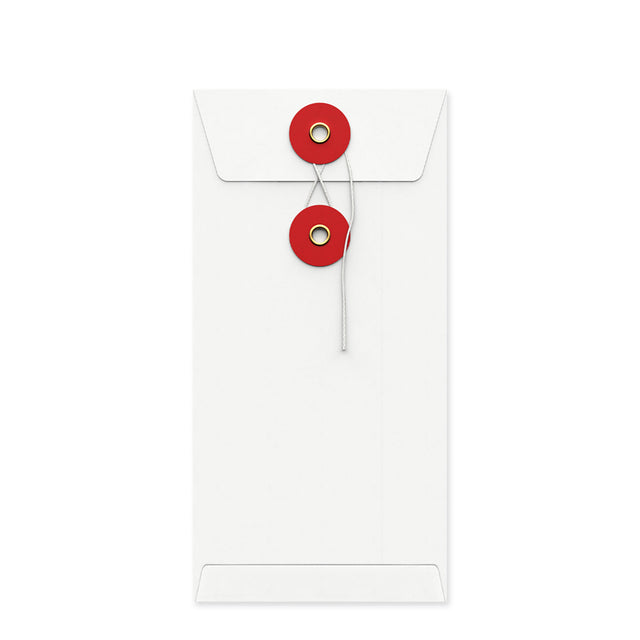Coloured envelopes with string and washer closure White + Red 220 x 110 mm (DL)